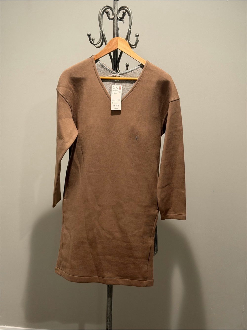 Uniqlo Brown V-Neck Long Sleeve Knit Dress